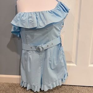 Light Blue Off-Shoulder Ruffle Jumpsuit